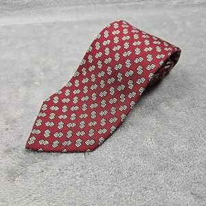 Polo Ralph Lauren Silk Tie Necktie Red Chainlinks Print Made in USA‎ 58" 3 3/8